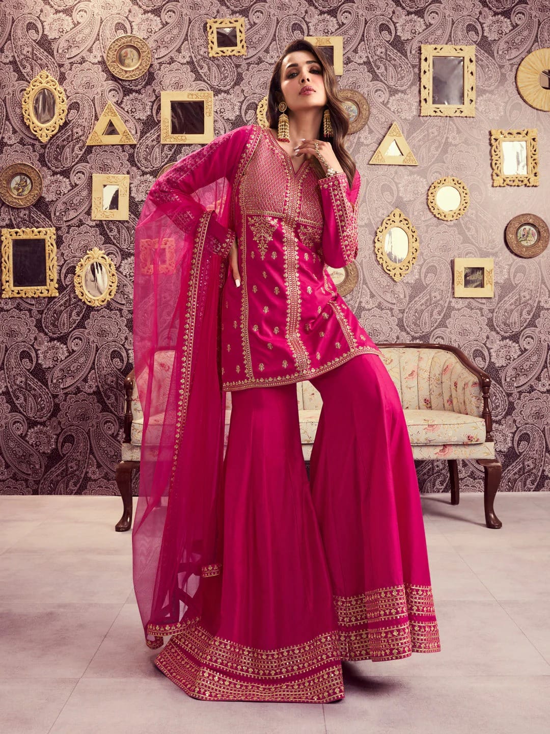 LUXURY VISCOSE CHANDERI SILK SEQUENCE EMBROIDERED KURTA SET COLLECTION