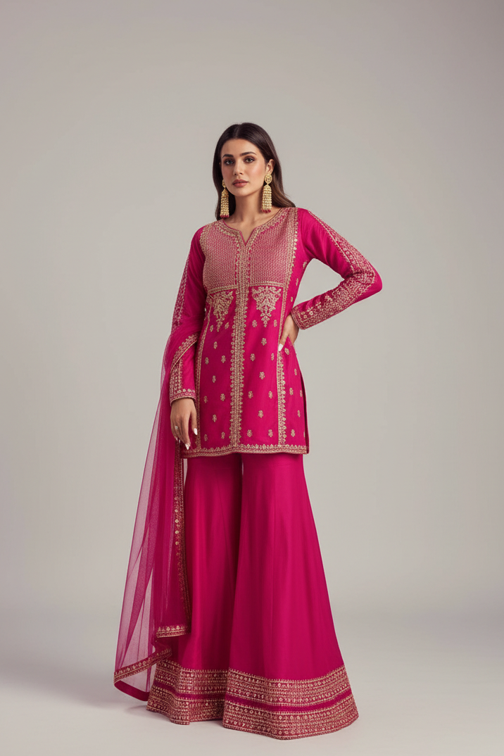 LUXURY VISCOSE CHANDERI SILK SEQUENCE EMBROIDERED KURTA SET COLLECTION