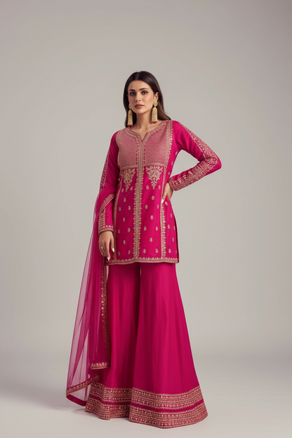 LUXURY VISCOSE CHANDERI SILK SEQUENCE EMBROIDERED KURTA SET COLLECTION