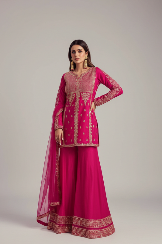 LUXURY VISCOSE CHANDERI SILK SEQUENCE EMBROIDERED KURTA SET COLLECTION