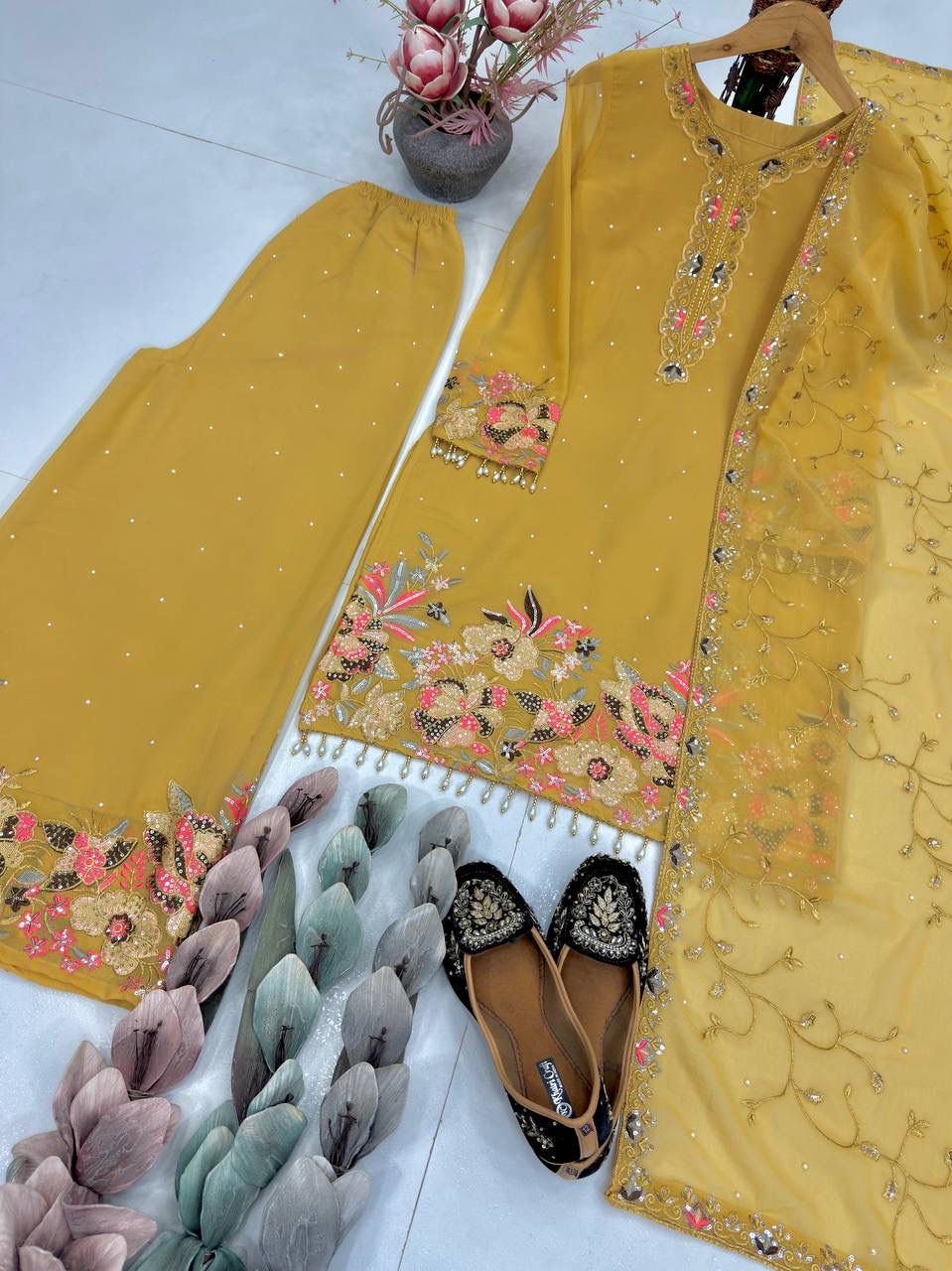 DESIGNER EID SPECIAL HEAVY EMBROIDERED GEORGETTE 3 PIECE SUIT SET