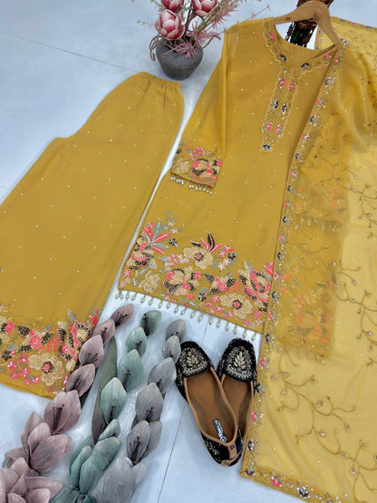DESIGNER EID SPECIAL HEAVY EMBROIDERED GEORGETTE 3 PIECE SUIT SET