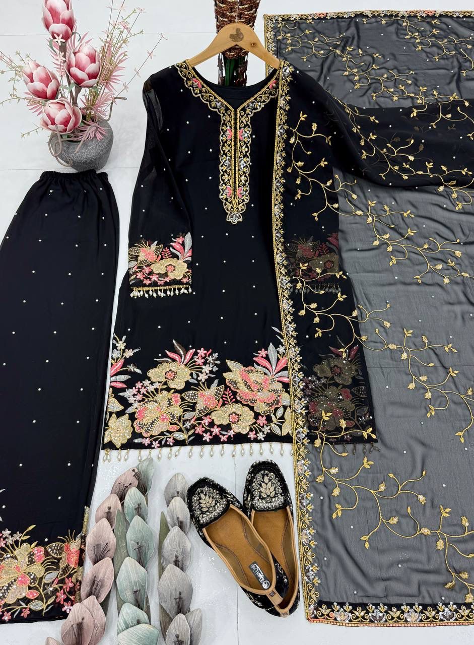 DESIGNER EID SPECIAL HEAVY EMBROIDERED GEORGETTE 3 PIECE SUIT SET