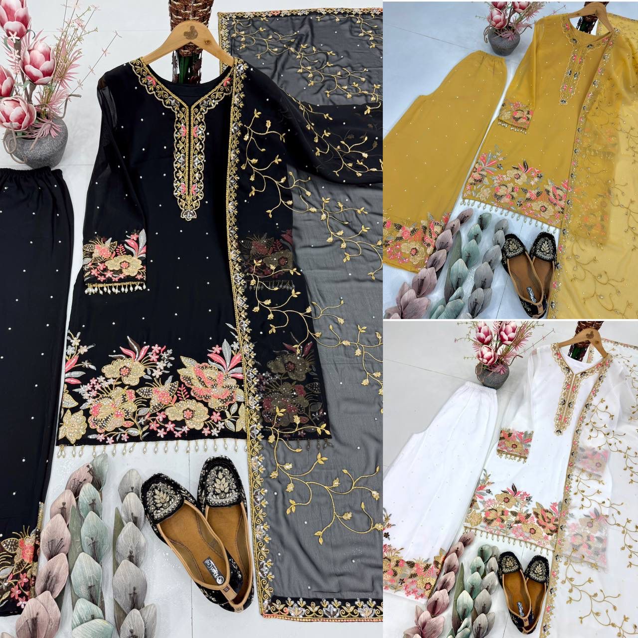 DESIGNER EID SPECIAL HEAVY EMBROIDERED GEORGETTE 3 PIECE SUIT SET