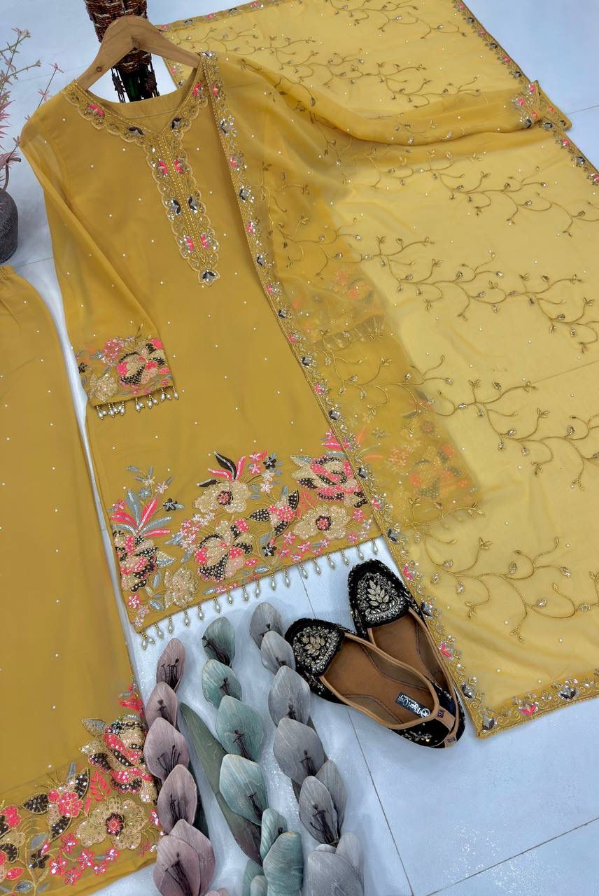 DESIGNER EID SPECIAL HEAVY EMBROIDERED GEORGETTE 3 PIECE SUIT SET