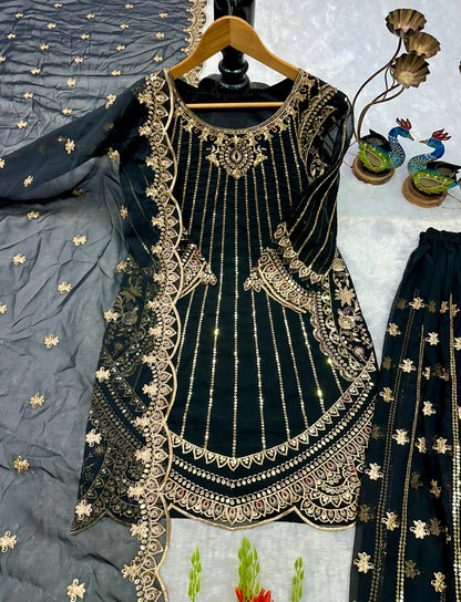 ELEGANT EMBROIDERED TOP AND PLAZZO SET WITH LACE DUPATTA