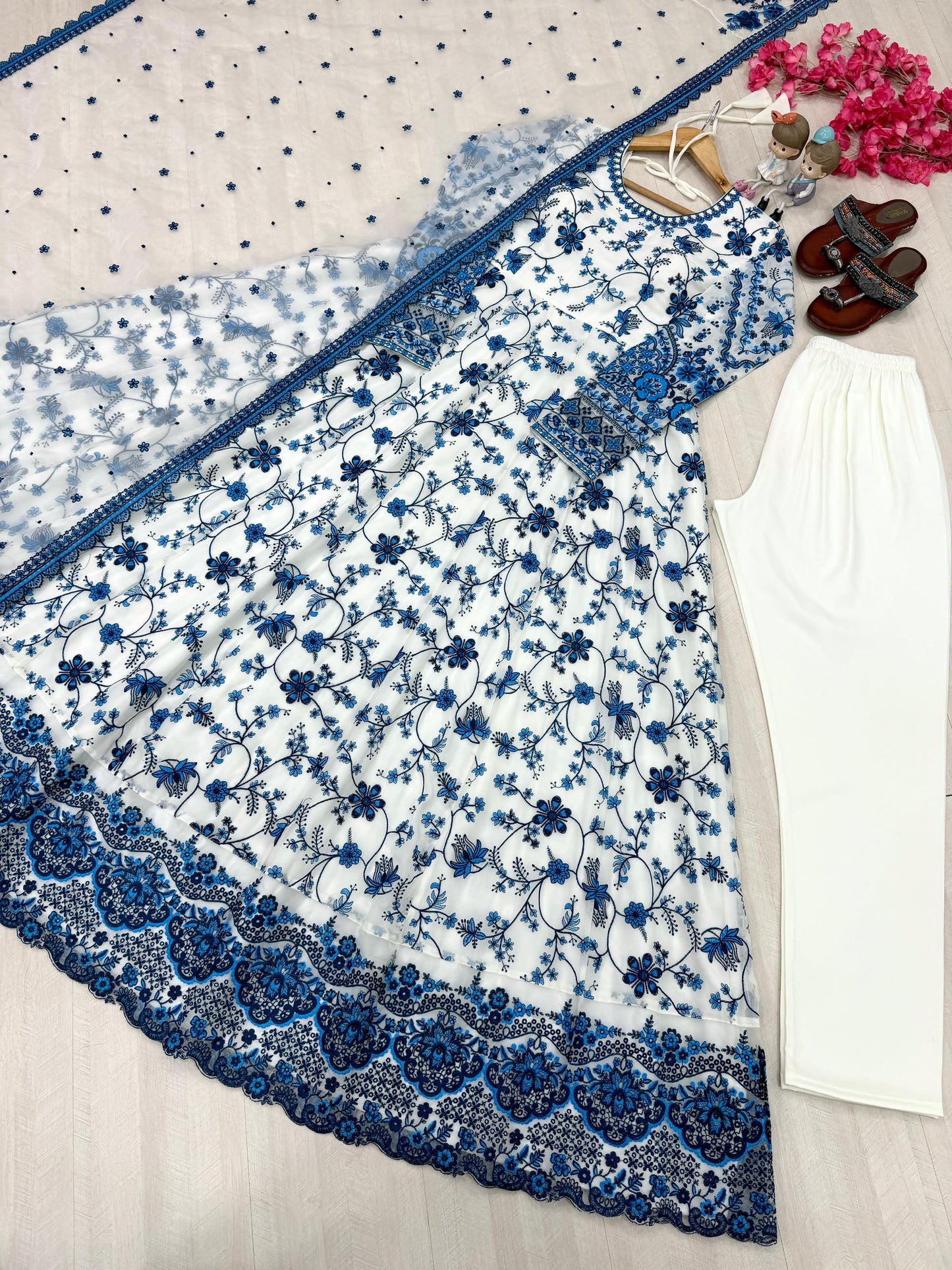 PREMIUM GEORGETTE EMBROIDERED GOWN SET FOR WOMEN WITH DUPATTA AND BOTTOM