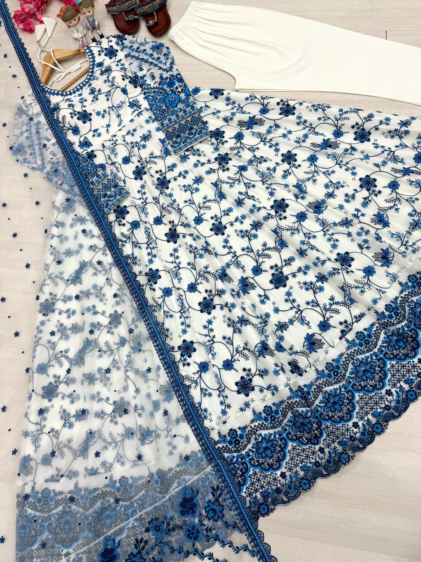 PREMIUM GEORGETTE EMBROIDERED GOWN SET FOR WOMEN WITH DUPATTA AND BOTTOM