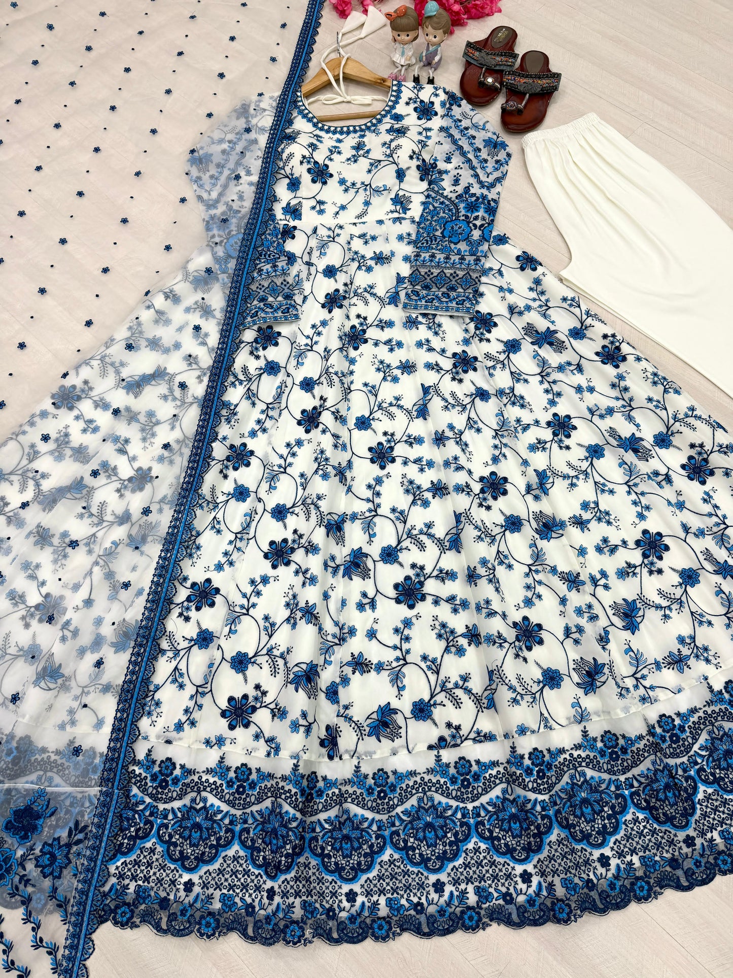 PREMIUM GEORGETTE EMBROIDERED GOWN SET FOR WOMEN WITH DUPATTA AND BOTTOM