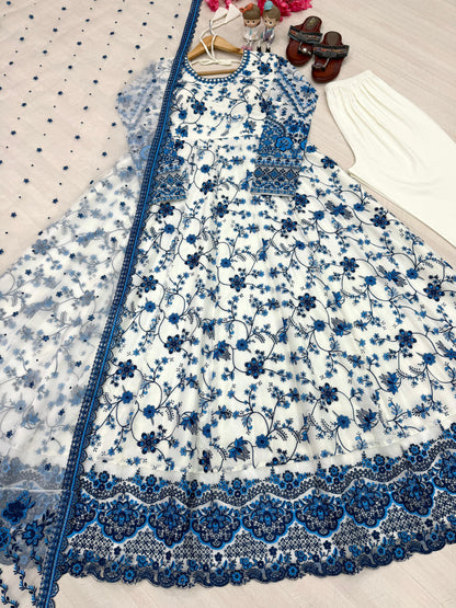 PREMIUM GEORGETTE EMBROIDERED GOWN SET FOR WOMEN WITH DUPATTA AND BOTTOM