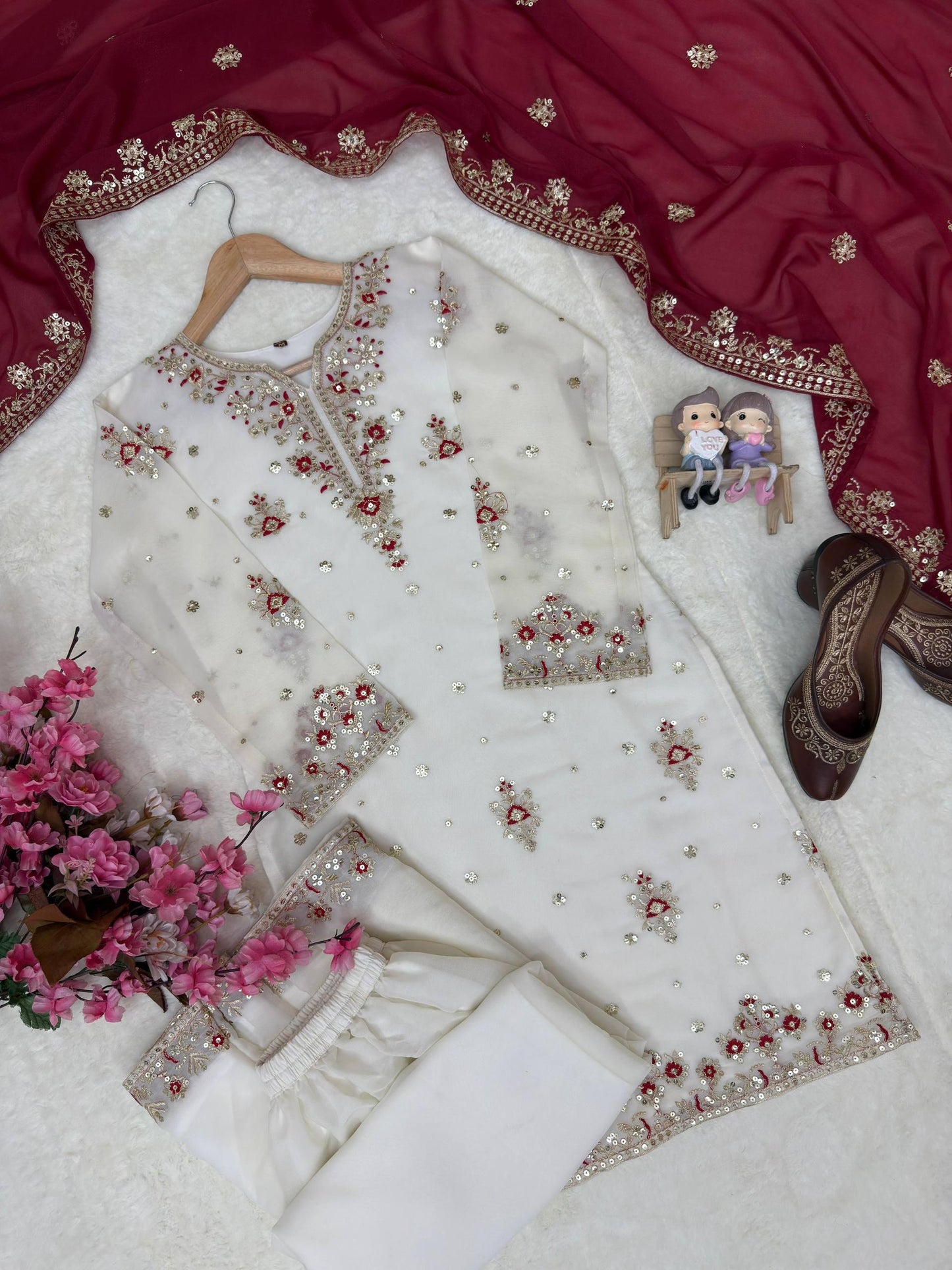 DESIGNER STAR GEORGETTE KURTI PLAZZO SET WITH EMBROIDERED DUPATTA
