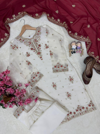 DESIGNER STAR GEORGETTE KURTI PLAZZO SET WITH EMBROIDERED DUPATTA