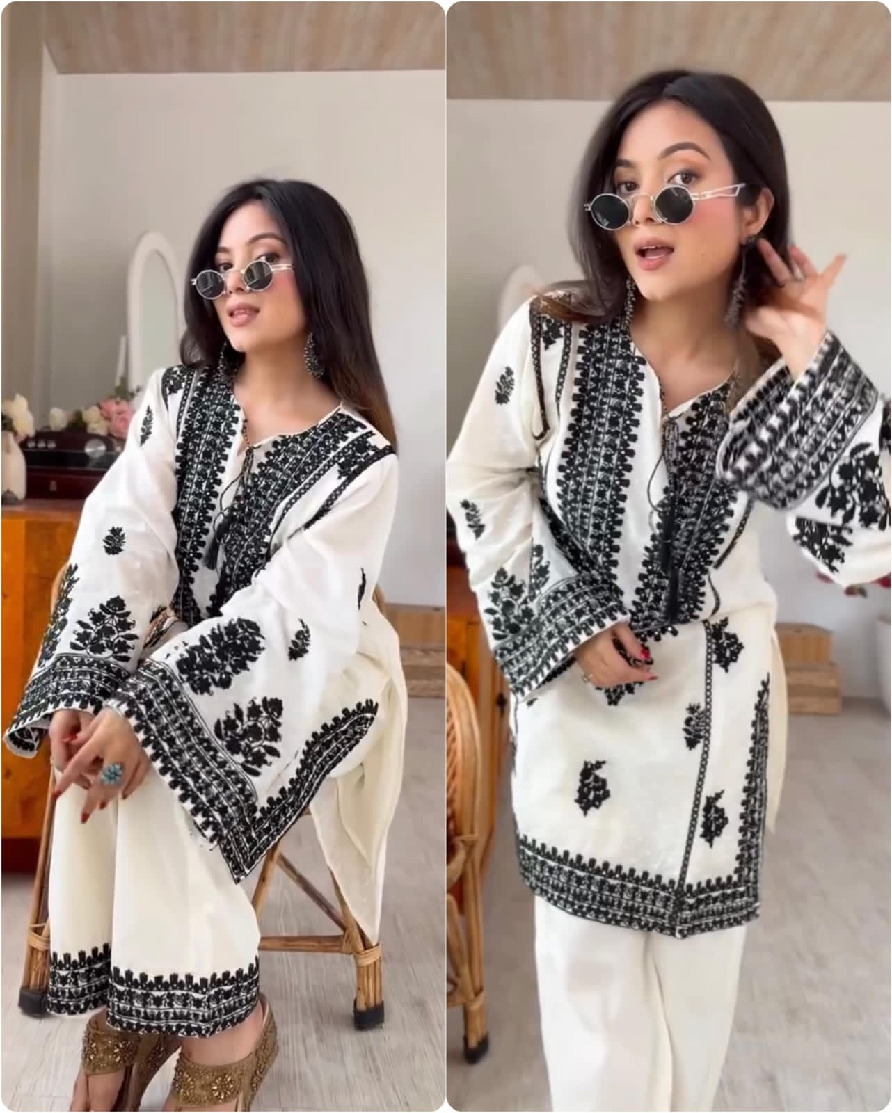 RAYON BUTTI SILK EMBROIDERED TOP-BOTTOM SET