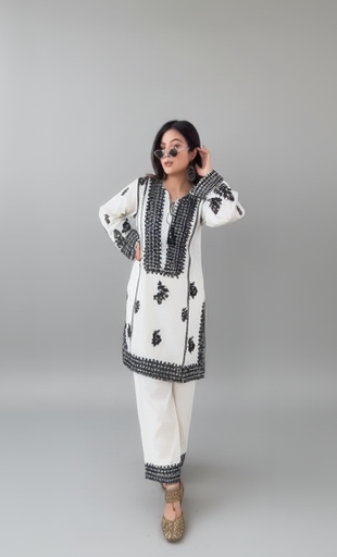RAYON BUTTI SILK EMBROIDERED TOP-BOTTOM SET