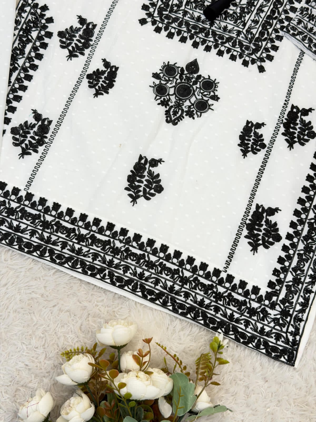 RAYON BUTTI SILK EMBROIDERED TOP-BOTTOM SET