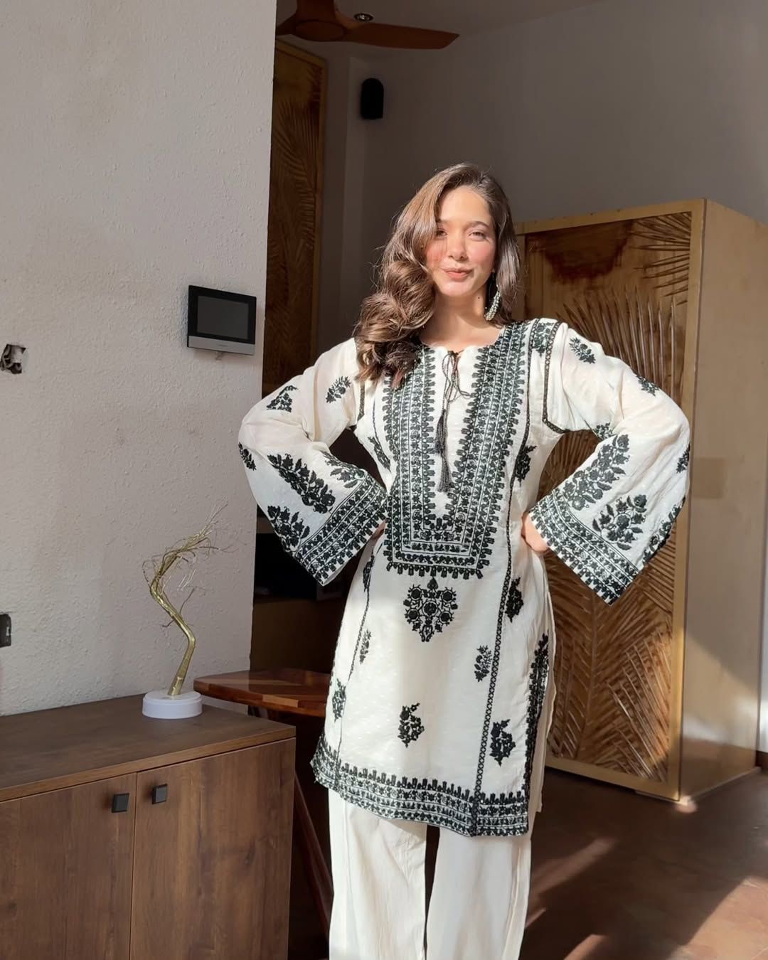 RAYON BUTTI SILK EMBROIDERED TOP-BOTTOM SET