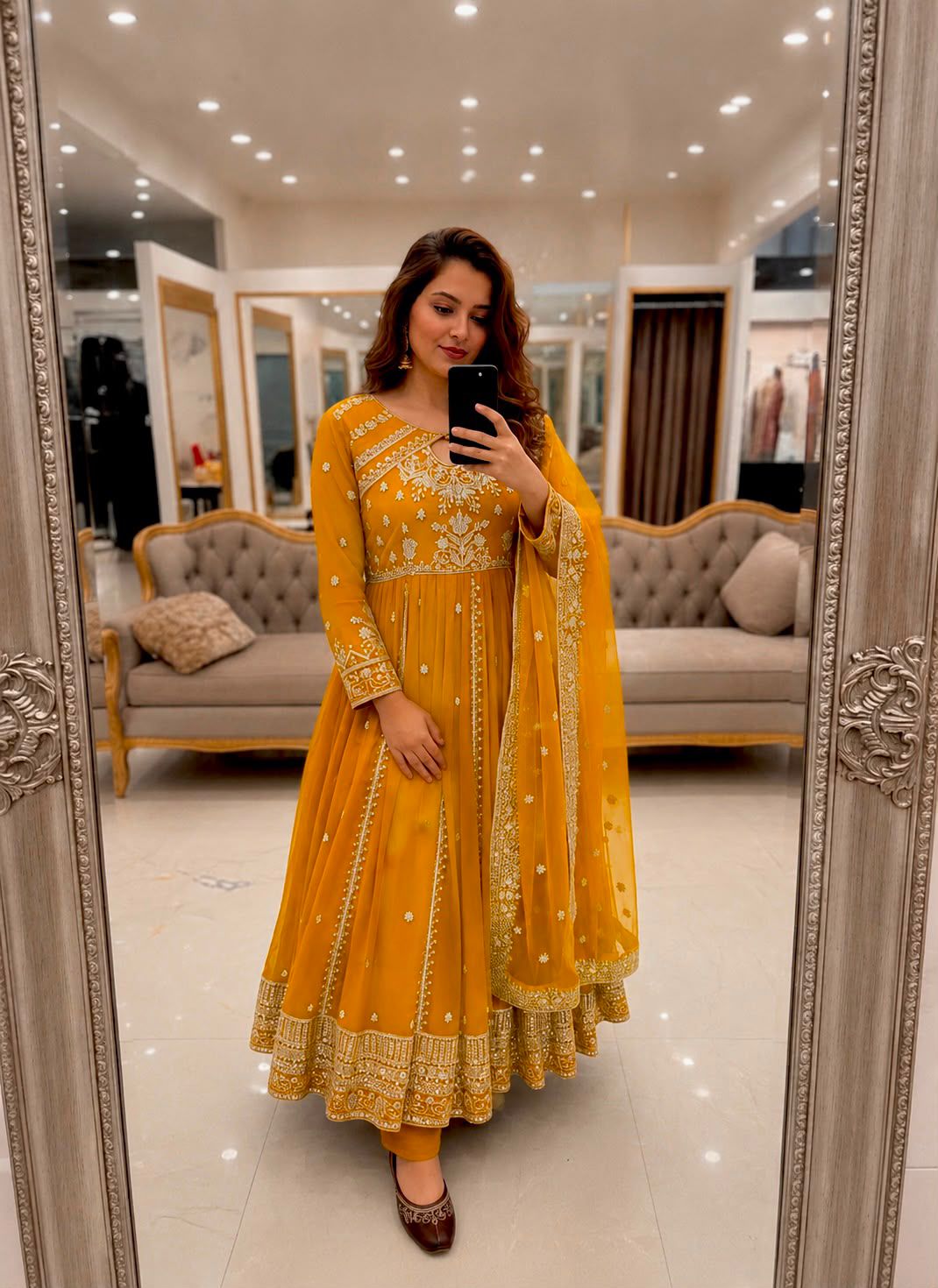 RED RAMA YELLOW DESIGNER ANARKALI GOWN SET