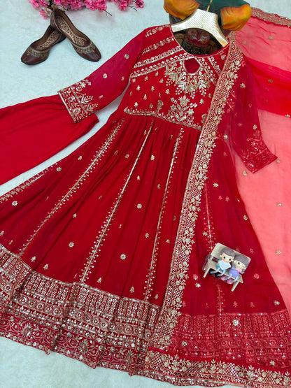 RED RAMA YELLOW DESIGNER ANARKALI GOWN SET