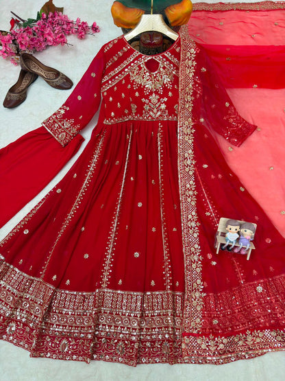 RED RAMA YELLOW DESIGNER ANARKALI GOWN SET