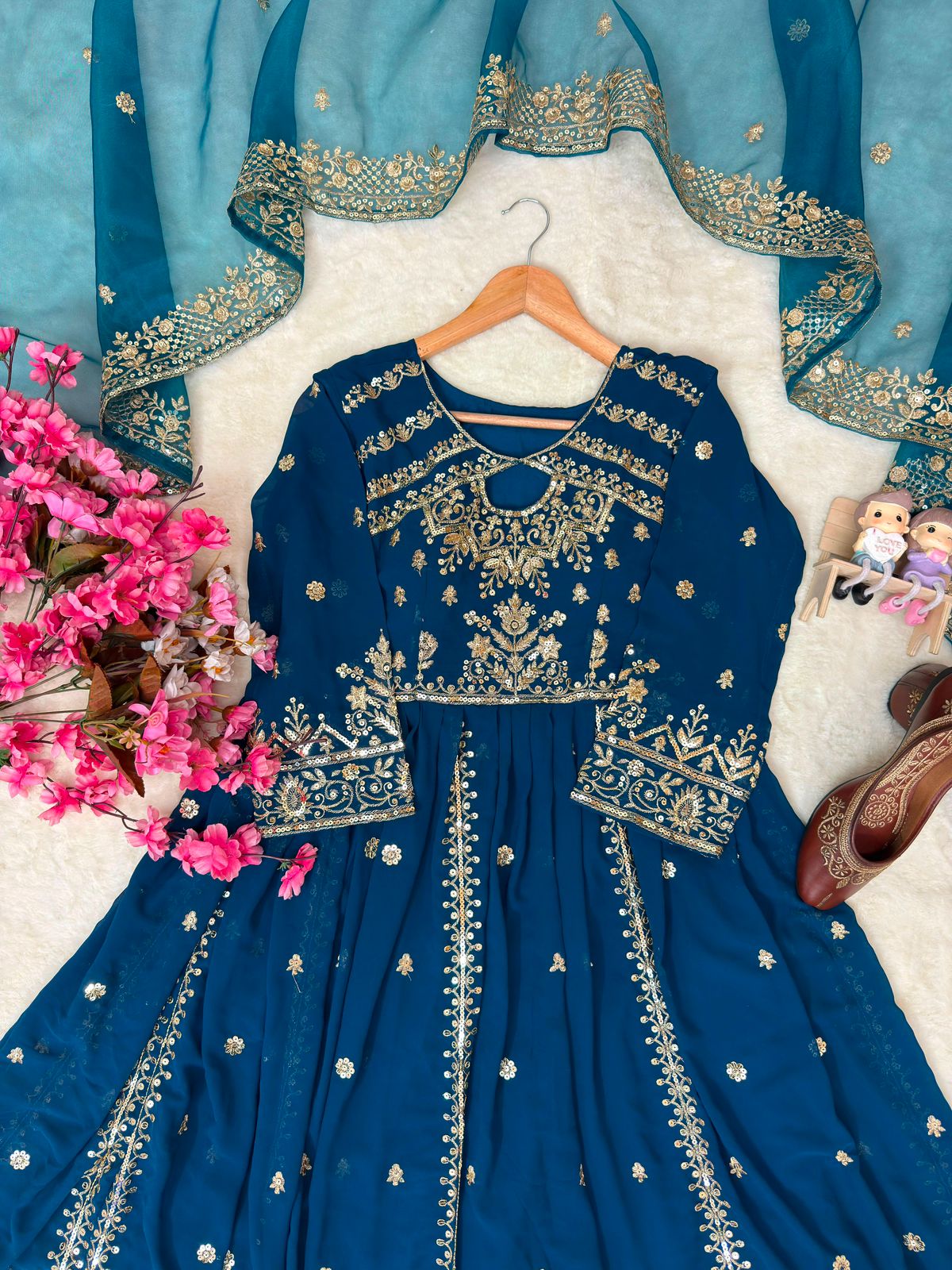 RED RAMA YELLOW DESIGNER ANARKALI GOWN SET