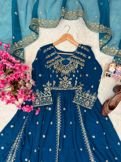 RED RAMA YELLOW DESIGNER ANARKALI GOWN SET