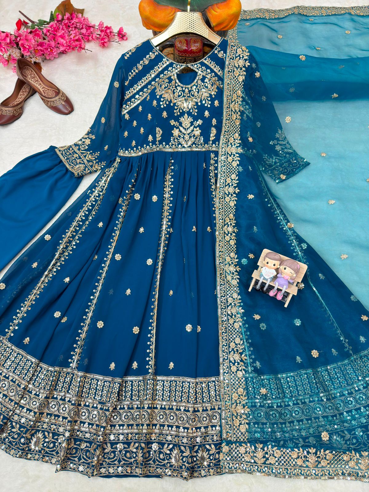 RED RAMA YELLOW DESIGNER ANARKALI GOWN SET
