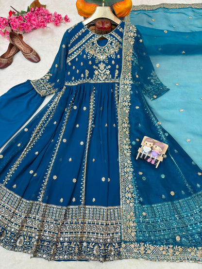 RED RAMA YELLOW DESIGNER ANARKALI GOWN SET