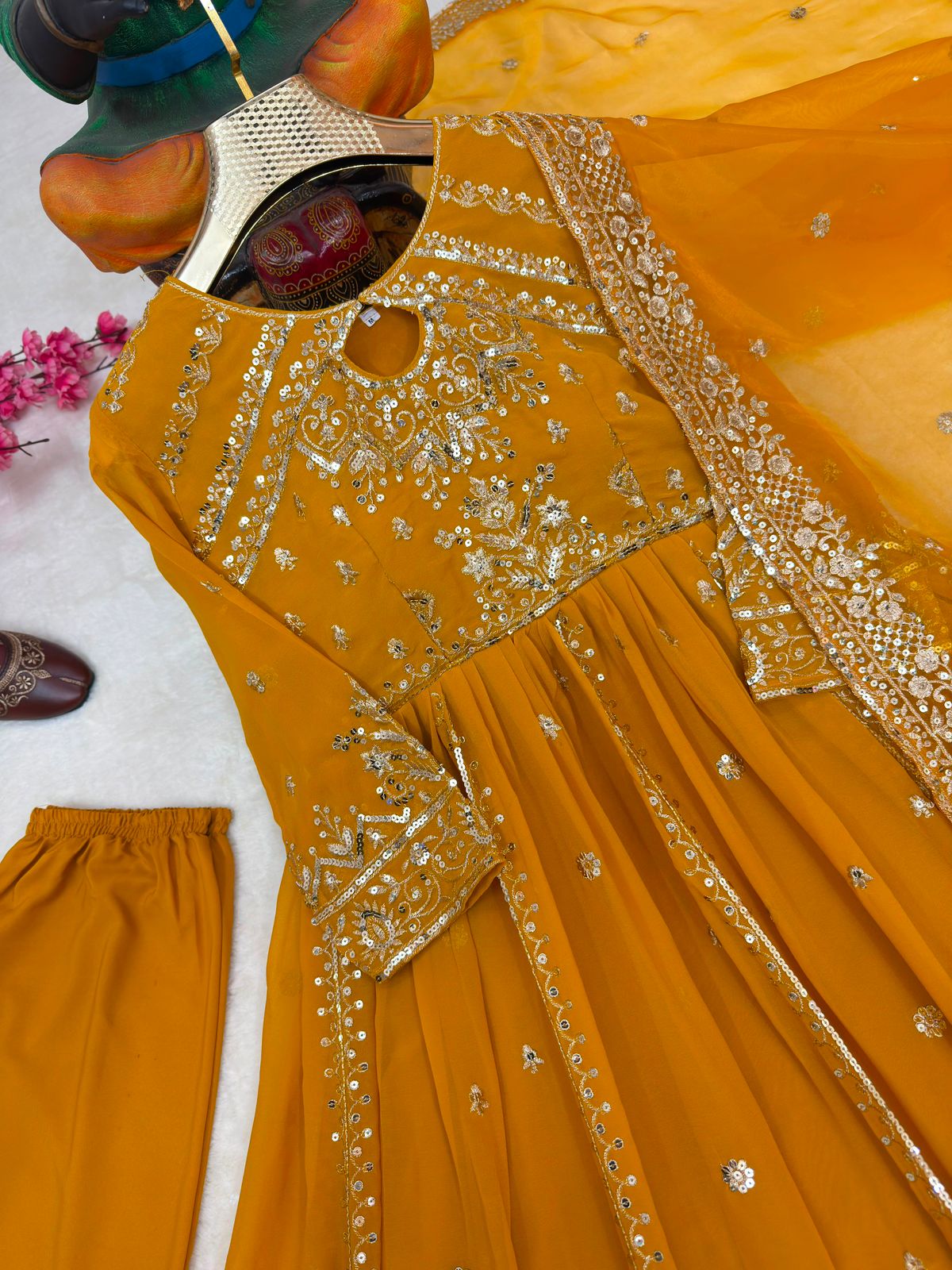 RED RAMA YELLOW DESIGNER ANARKALI GOWN SET