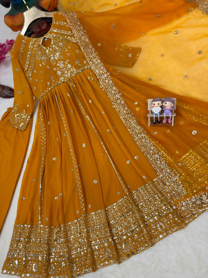 RED RAMA YELLOW DESIGNER ANARKALI GOWN SET