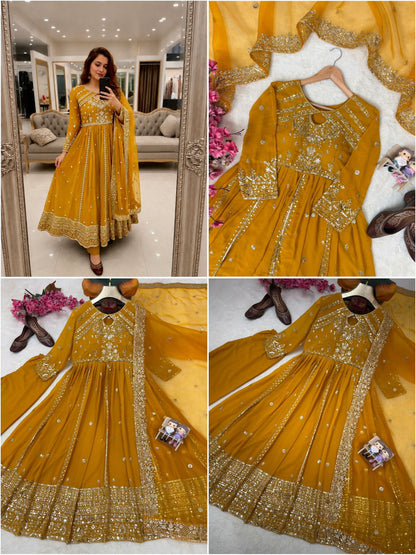 RED RAMA YELLOW DESIGNER ANARKALI GOWN SET