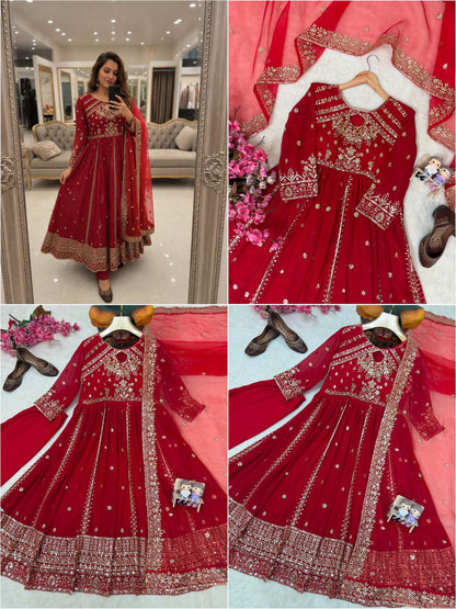 RED RAMA YELLOW DESIGNER ANARKALI GOWN SET