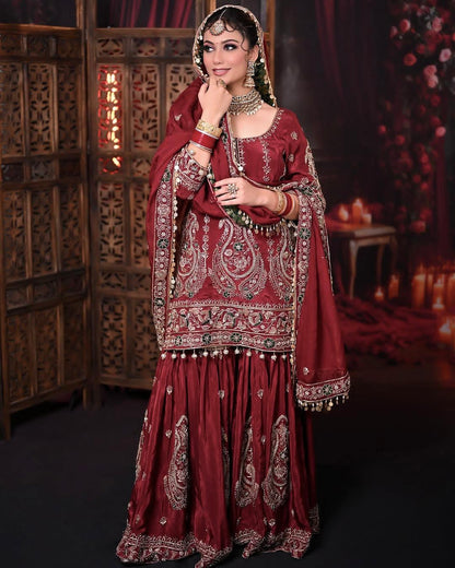 DESIGNER PARTY WEAR FAUX GEORGETTE TOP PLAZZO & DUPATTA SET