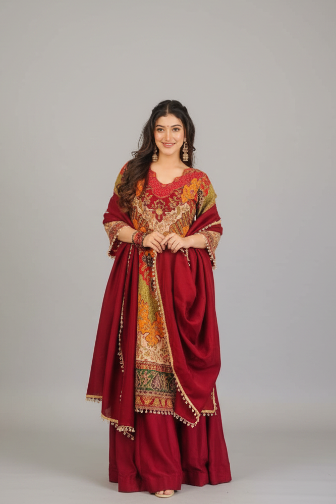 KALAMKARI CHINON SILK SHARARA SET