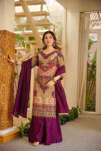 KALAMKARI CHINON SILK SHARARA SET