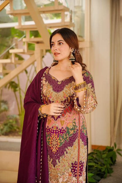 KALAMKARI CHINON SILK SHARARA SET