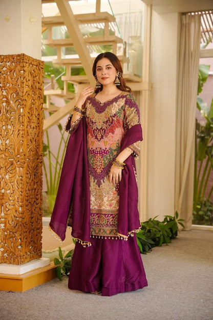 KALAMKARI CHINON SILK SHARARA SET