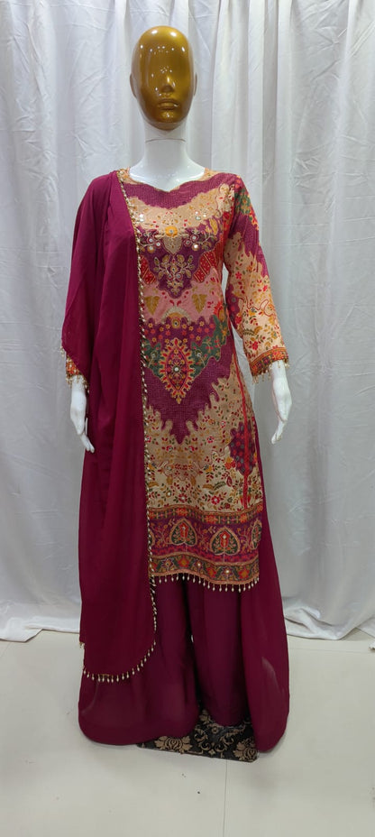 KALAMKARI CHINON SILK SHARARA SET