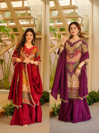 KALAMKARI CHINON SILK SHARARA SET