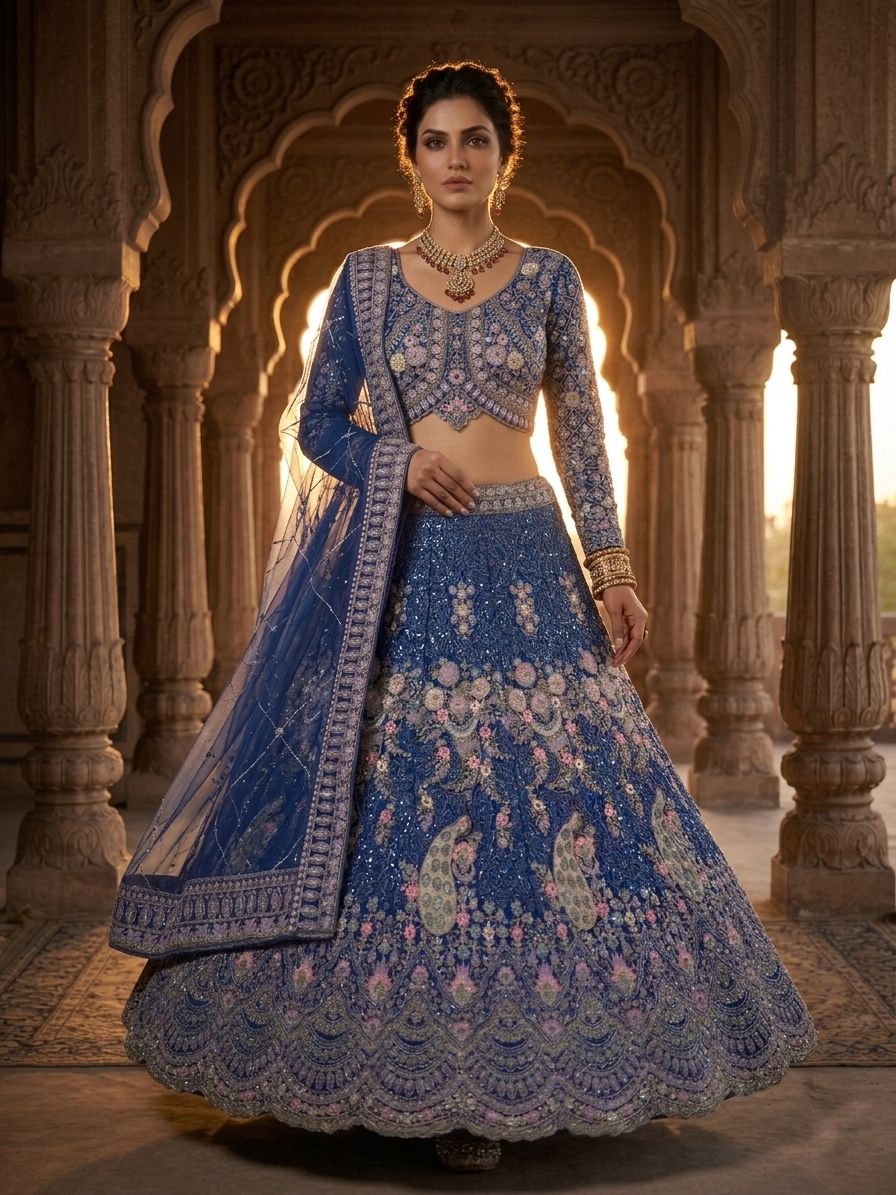 BLUE FLARED LEHENGA SET — BUTTERFLY NET CANVAS LAYERS