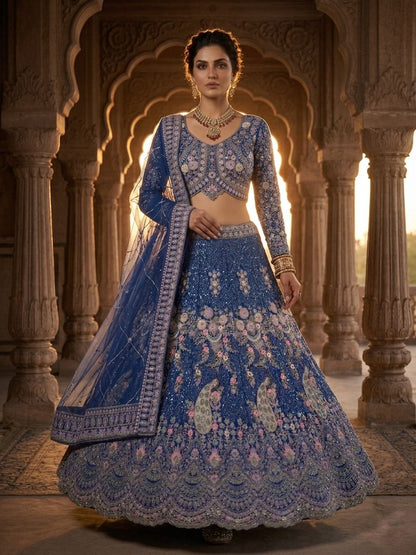 BLUE FLARED LEHENGA SET — BUTTERFLY NET CANVAS LAYERS