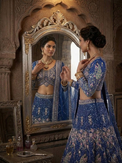 BLUE FLARED LEHENGA SET — BUTTERFLY NET CANVAS LAYERS