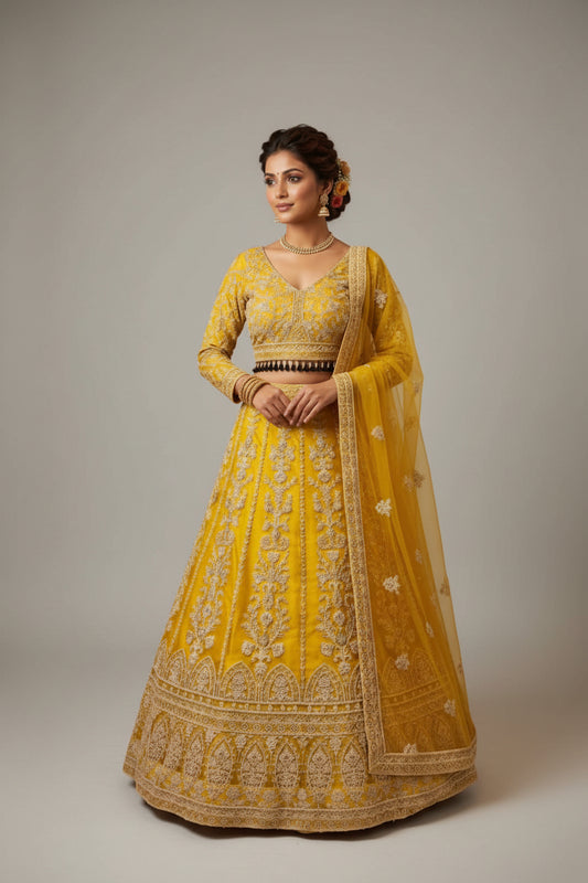 LUXURY BUTTERFLY SOFT NET LEHENGA WITH HEAVY EMBROIDERY AND 3.5 METER FLARE