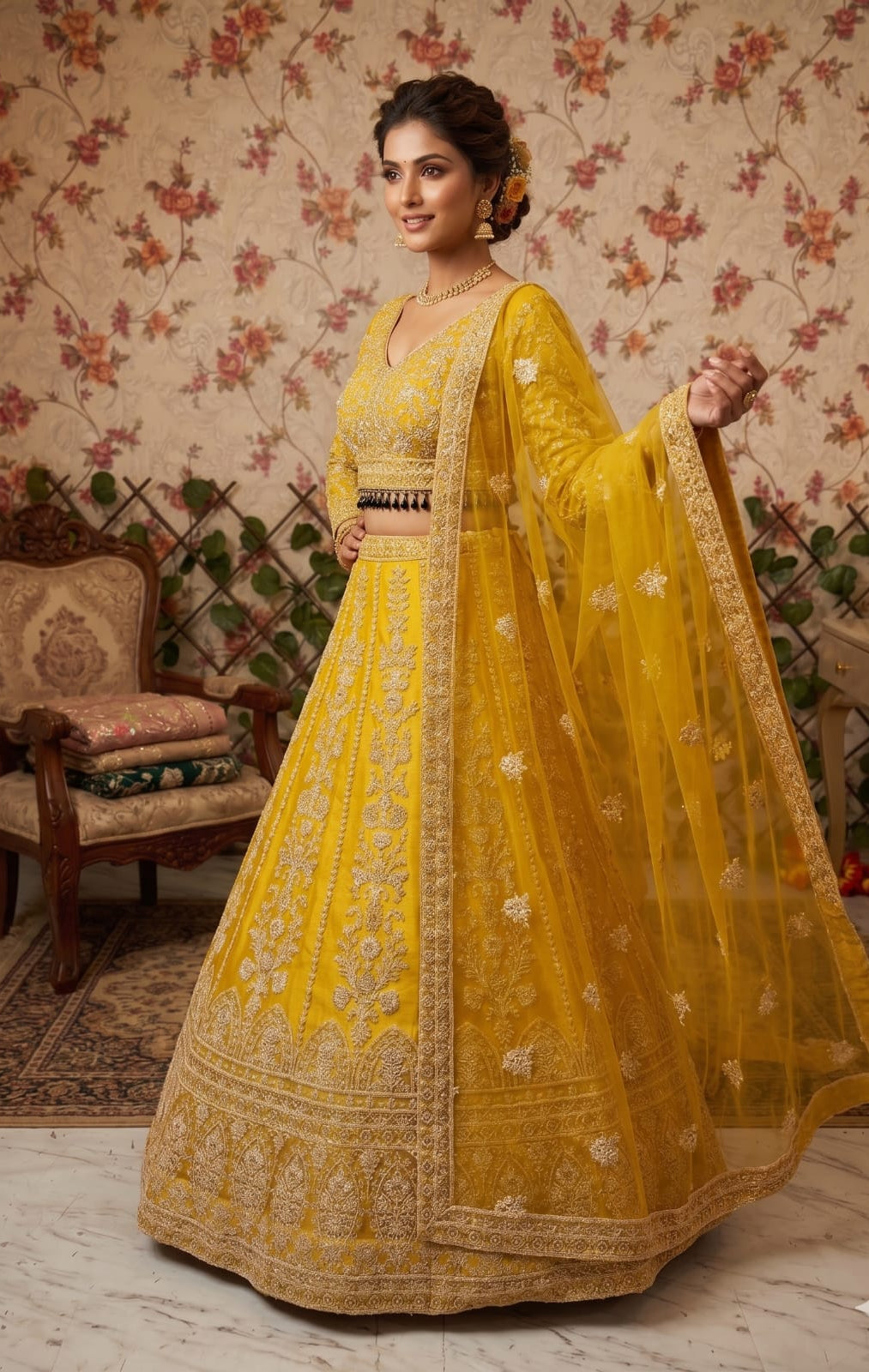 LUXURY BUTTERFLY SOFT NET LEHENGA WITH HEAVY EMBROIDERY AND 3.5 METER FLARE