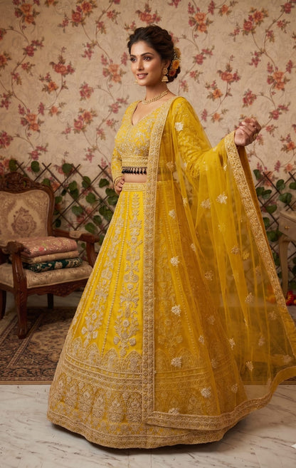 LUXURY BUTTERFLY SOFT NET LEHENGA WITH HEAVY EMBROIDERY AND 3.5 METER FLARE