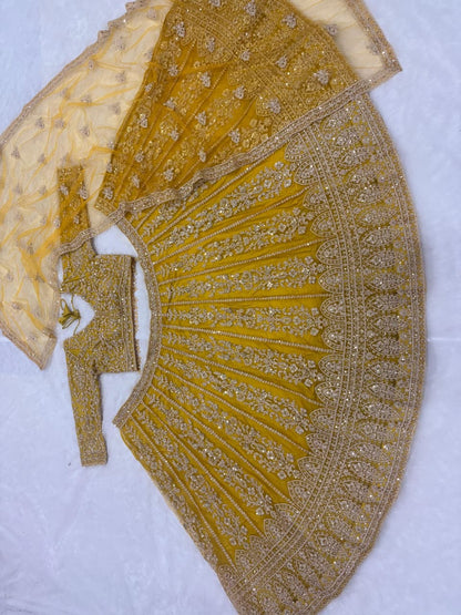 LUXURY BUTTERFLY SOFT NET LEHENGA WITH HEAVY EMBROIDERY AND 3.5 METER FLARE