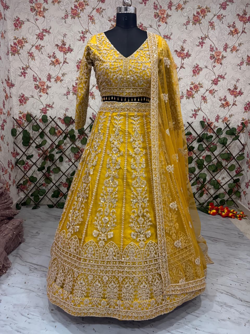LUXURY BUTTERFLY SOFT NET LEHENGA WITH HEAVY EMBROIDERY AND 3.5 METER FLARE