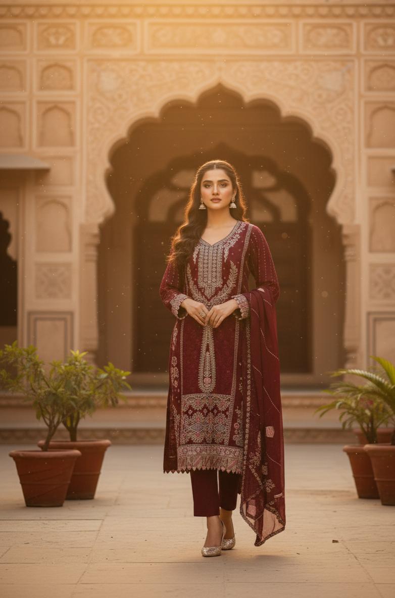 AL-QASR PREMIUM GEORGETTE EMBROIDERED SET