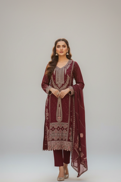 AL-QASR PREMIUM GEORGETTE EMBROIDERED SET