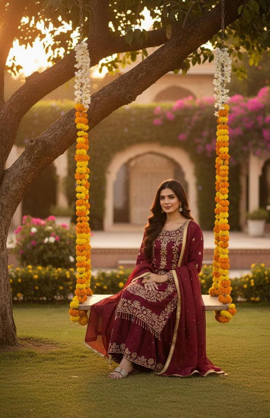 SILK EMBROIDERED READY-TO-WEAR SHARARA SET