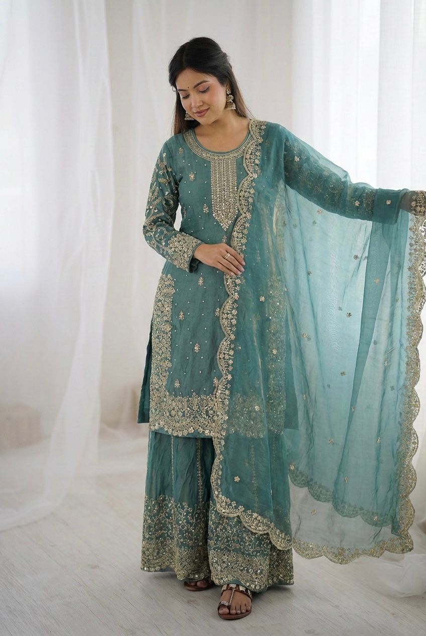 PREMIUM EMBROIDERED FENDY SILK SET WITH DUPATTA